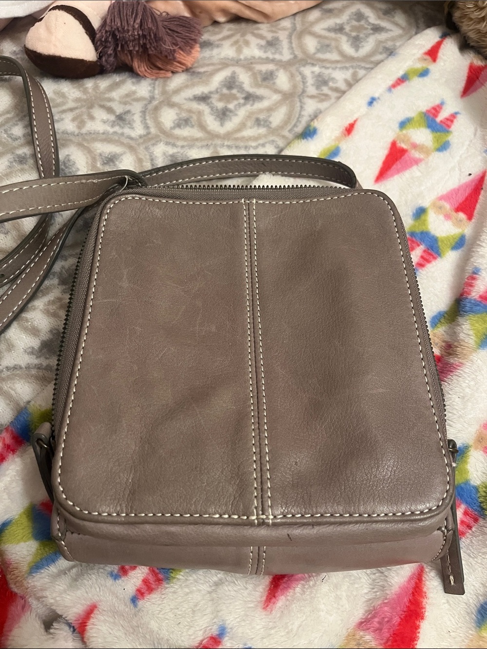 American Leather Taupe Leather Crossbody Bag - Picture 5 of 7